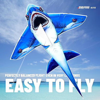 Three Headed Shark Kite for Kids and Adults,Kites for Kids Ages 8-12 Easy to Fly,Single Line Beach and Park Kite for Family Outdoor Games