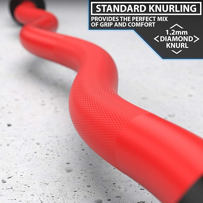 Synergee Commercial EZ Curl Olympic Bar Chrome & Black Phosphate with Powder Coated Brass Bushings Excellent for Bicep Curls and Triceps Extensions