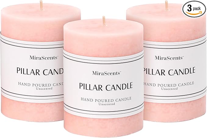 3x4 inch Pink Pillar Candles Set of 3, Unscented Pillar Candle, Dripless and Smokeless Large Candles, Candle for Home Decor, Dinner Table,Weddings, Holidays