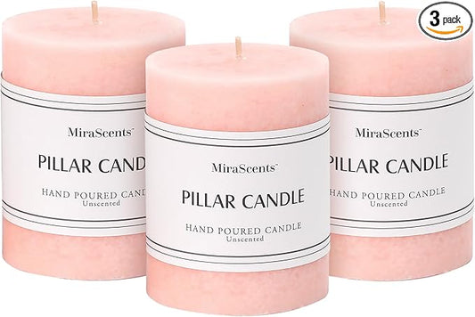 3x4 inch Pink Pillar Candles Set of 3, Unscented Pillar Candle, Dripless and Smokeless Large Candles, Candle for Home Decor, Dinner Table,Weddings, Holidays