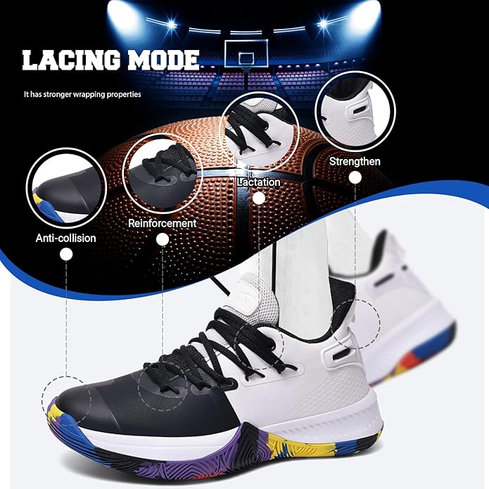 ASHION Kids Basketball Shoes Boys Girls Sneakers Mid-Top Lace Up Cushion Anti Slip Athletic Outdoor Sport Shoes for Unisex-Child