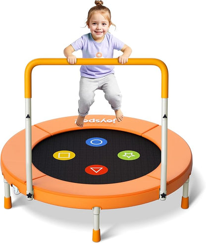 3FT Toddler Trampoline with Adjustable Handlebar, 36" Foldable & Spring-Free, Mini Kids Indoor Outdoor Trampoline for Ages 1-6, Noiseless Jumping Mat, Safe & Sturdy Design, Supports Up to 100 lbs