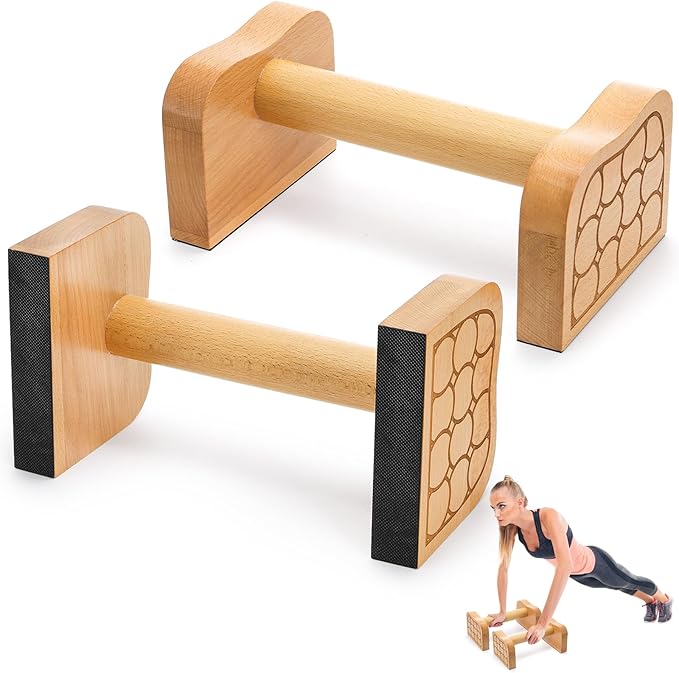 TOPZEA 2 Pcs Wooden Parallettes Push Up Bars, Solid Beech Wood Calisthenics Equipment Non-Slip Push Up Handle Stand for Handstand & Strength Training, Calisthenics, Home Gym & Floor Workouts