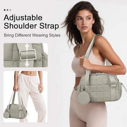 CAMTOP Mini Gym Bag for Women, Small Gym Tote Bag Puffy Quilted Sports Duffel Bag with Wet Compartment and Coin Purse Duffel Bags Dance Yoga Workout Bag