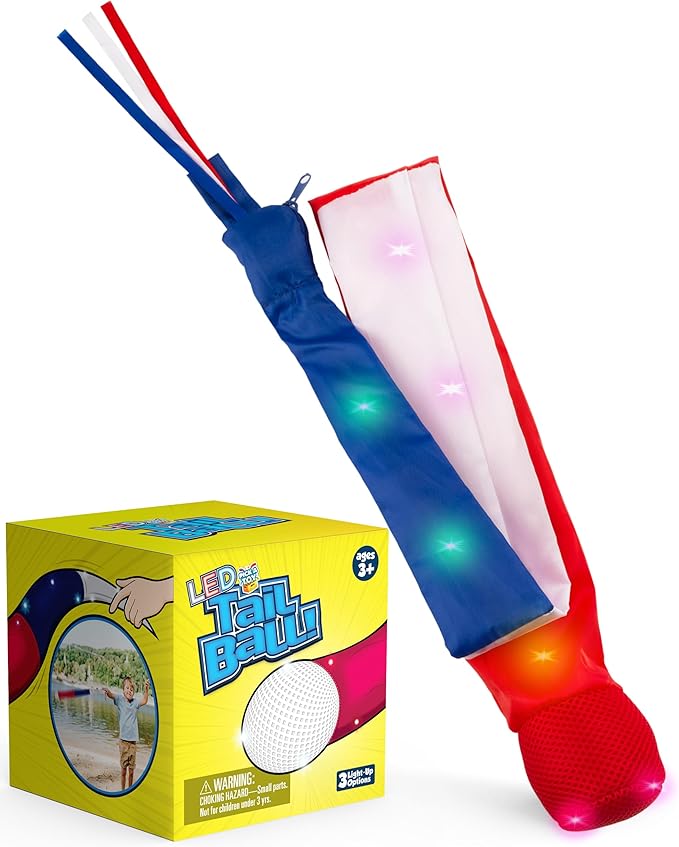 Outdoor Throw and Catch Light Up Ball Games -Kids Sports Ball & LED Tail Glow at Night - Play in The Dark - Fun Throwing Toys for Kids & Adults, Boys & Girls