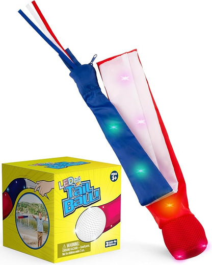 Outdoor Throw and Catch Light Up Ball Games -Kids Sports Ball & LED Tail Glow at Night - Play in The Dark - Fun Throwing Toys for Kids & Adults, Boys & Girls