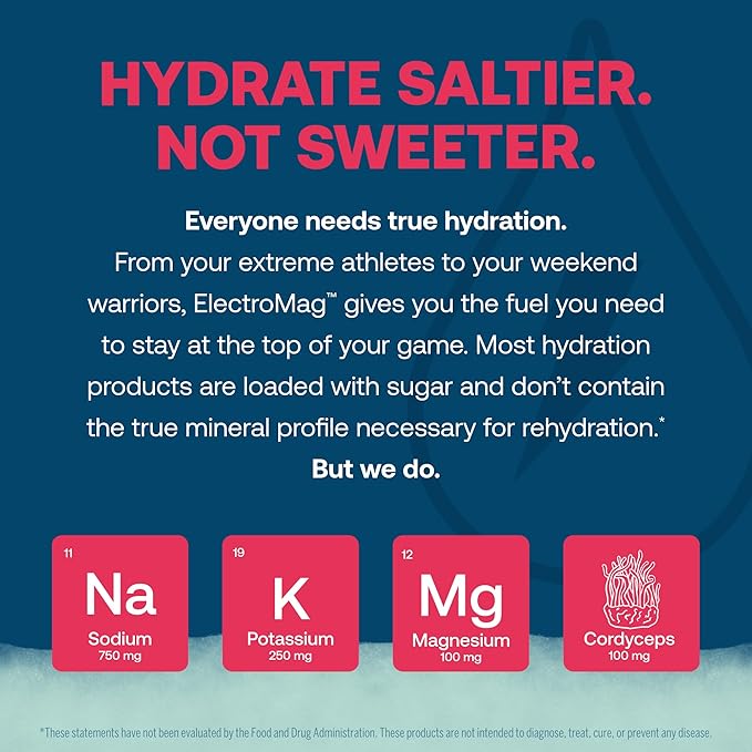 True Grace ElectroMag - 16 Stick Packs - Watermelon - Electrolyte Powder for Rapid Hydration - Sodium, Potassium, Magnesium & Cordyceps - Zero Sugar & Carbs - Non-GMO - 16 Total Servings