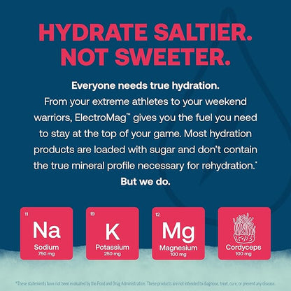 True Grace ElectroMag - 16 Stick Packs - Watermelon - Electrolyte Powder for Rapid Hydration - Sodium, Potassium, Magnesium & Cordyceps - Zero Sugar & Carbs - Non-GMO - 16 Total Servings