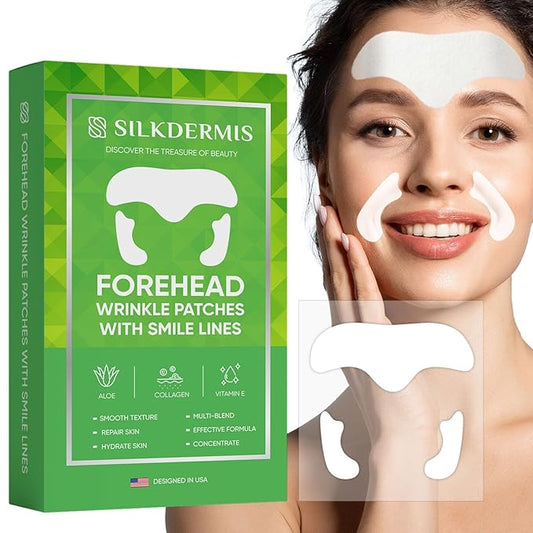Smile Line and Forehead Wrinkle Patches: Smile Line Treatment with Aloe, Collagen, Vitamin E-Forehead Patches 12pcs, Smile Line Patches 24pcs