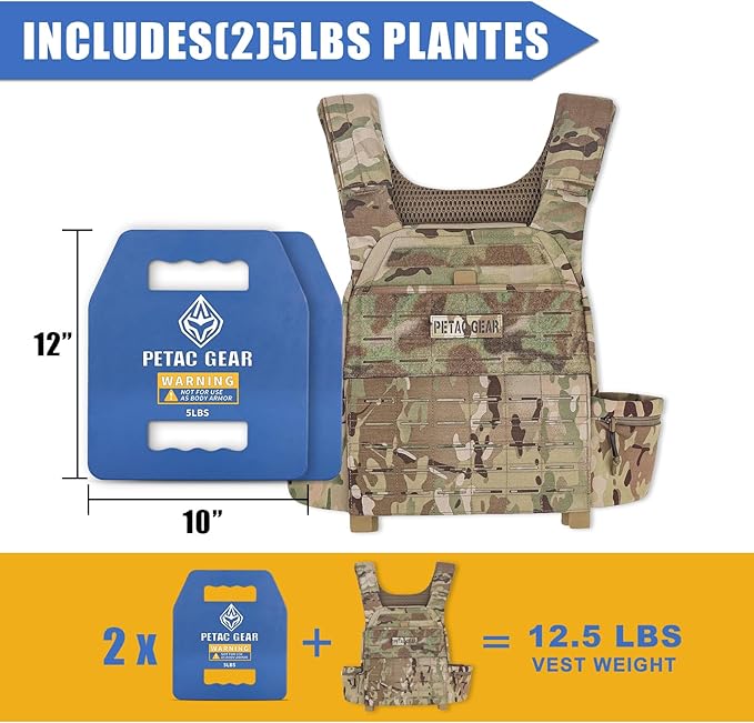 PETAC GEAR Tactical Weights Plates For Weighted Vest For Men Workout,5/10/15/20 LBS Weight Strength Training Vests Equipment Workout Gear
