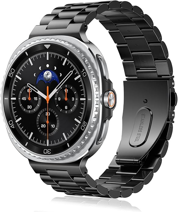 Compatible with Samsung Galaxy Watch 8 Band 40mm 44mm Galaxy Watch 8 Classic 46mm 2025, No Gap Business Stainless Steel Metal Band Strap for Galaxy Watch 8 Men Women, Black