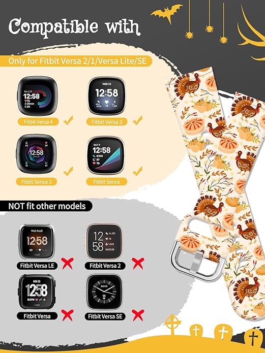 Watbro Halloween Holiday Band Compatible with Fitbit Versa 3 / Sense/Fitbit Versa 4 / Sense 2 Bands for Women Men,Soft Silicone Cute Sport Pumpkin Strap