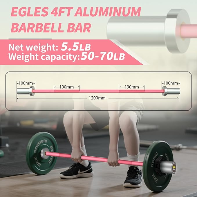 Egles Kids Barbell 5.5LB Mini Barbell Bar 4ft for Kid Women & Beginners Weighted Bar - Compatible with 2-Inch Weight Plates, for Strength Training Gym Weight Lifting, Multi-Color Training Bar