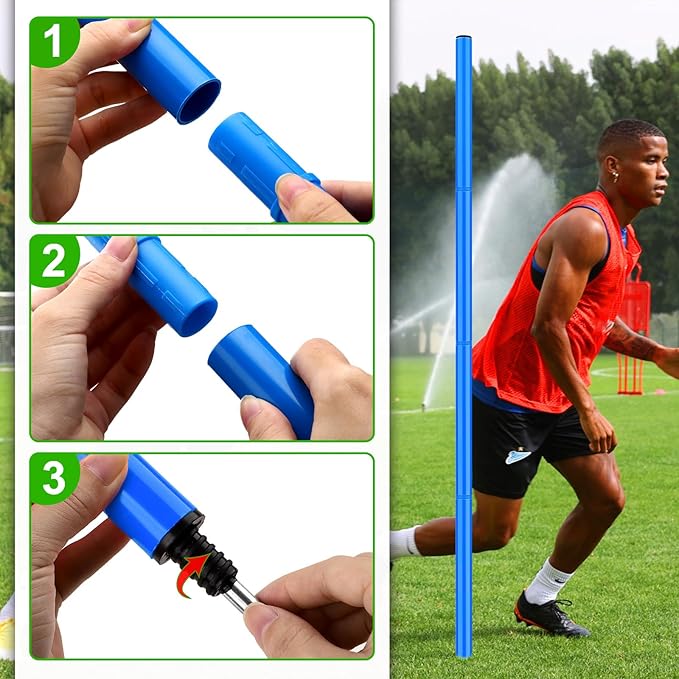 TOBWOLF 6PCS 6FT Adjustable Soccer Agility Training Poles, Detachable Sports Training Speed Sticks, Slalom Training Agility Pole Set, Outdoor Speed & Agility Turf Training Poles for Soccer Drills
