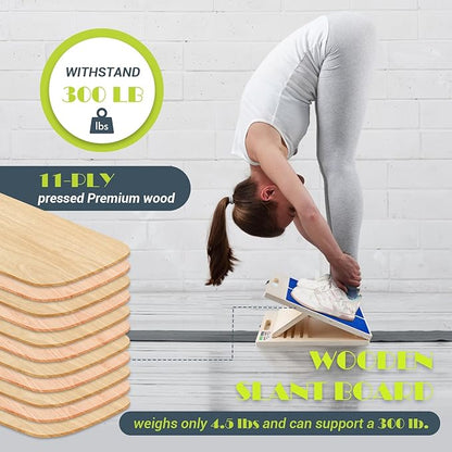 Slant Board for Calf Stretching, Adjustable Portable Wooden Incline Board for Calf Stretcher with Training Poster, 300 Lbs Weight Capacity Calf Stretch Wedge for Leg, Knees, Heel, Ankle & Stretching