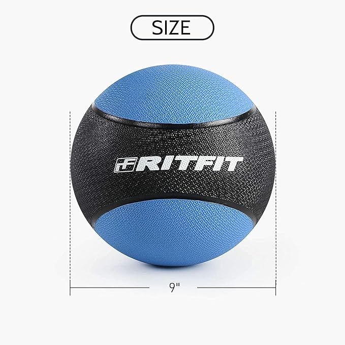 RitFit Weighted Medicine Ball - Non-Slip Rubber Shell & Dual Texture Grip - Workout Exercise Ball for Core Strength, Balance Training, Coordination Fitness - Multiple Weights & Colors