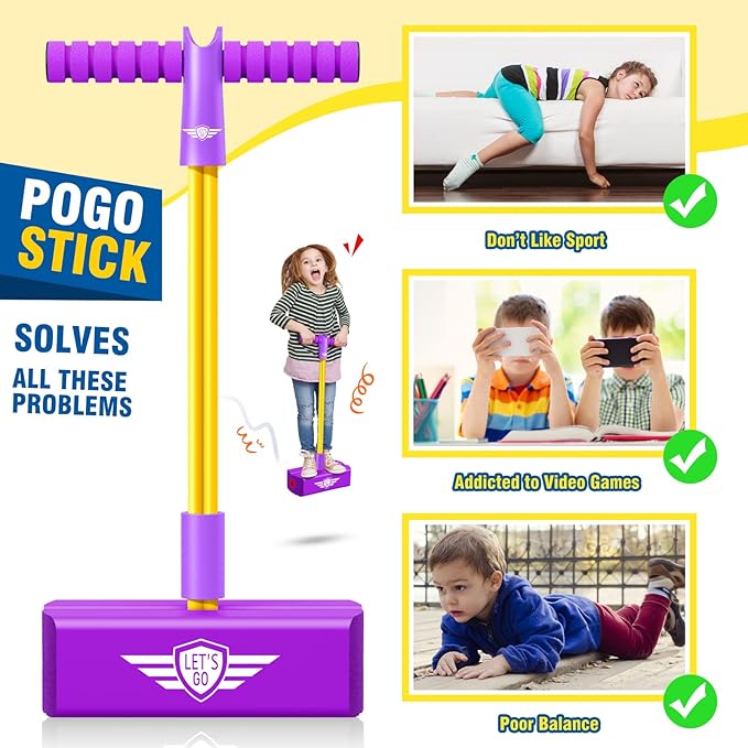 CUUGO LET'S GO! CG Jumping Promotes Growing Taller- Pogo Stick Foam Pogo Jumper for Kids, Toys for 3-12 Year Old Boys Girls Outdoor Toys Indoor Toys Fun Gifts Christmas Stocking Stuffers Gifts