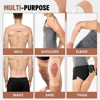 60PCS Precut Kinesiology Tape Strips, 2 inch x 10 inch Athletic Tape, Kinetic Tape, Elastic Muscle Tape, Sports Tape, Knee Tape for Exercise and Daily Use - Skin Color