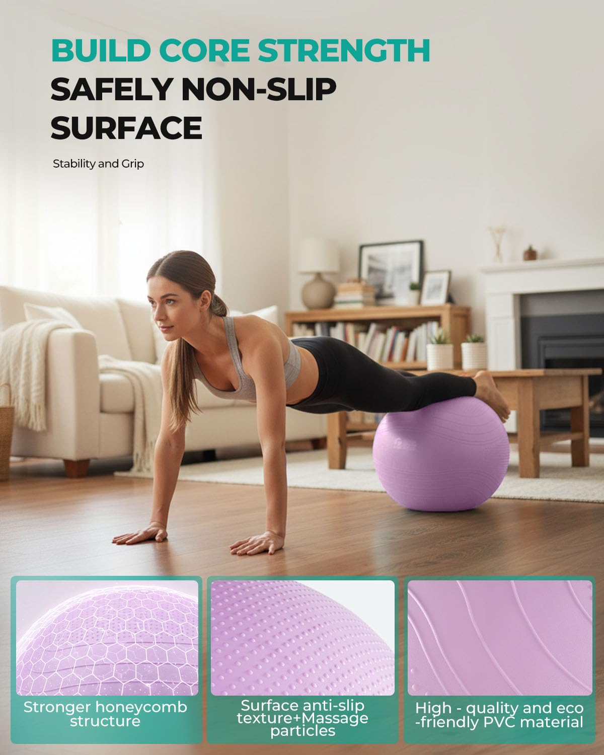 Gruper Yoga Ball, Extra Thick Exercise Ball for Workout Pregnancy Stability - 4 Sizes Anti Burst