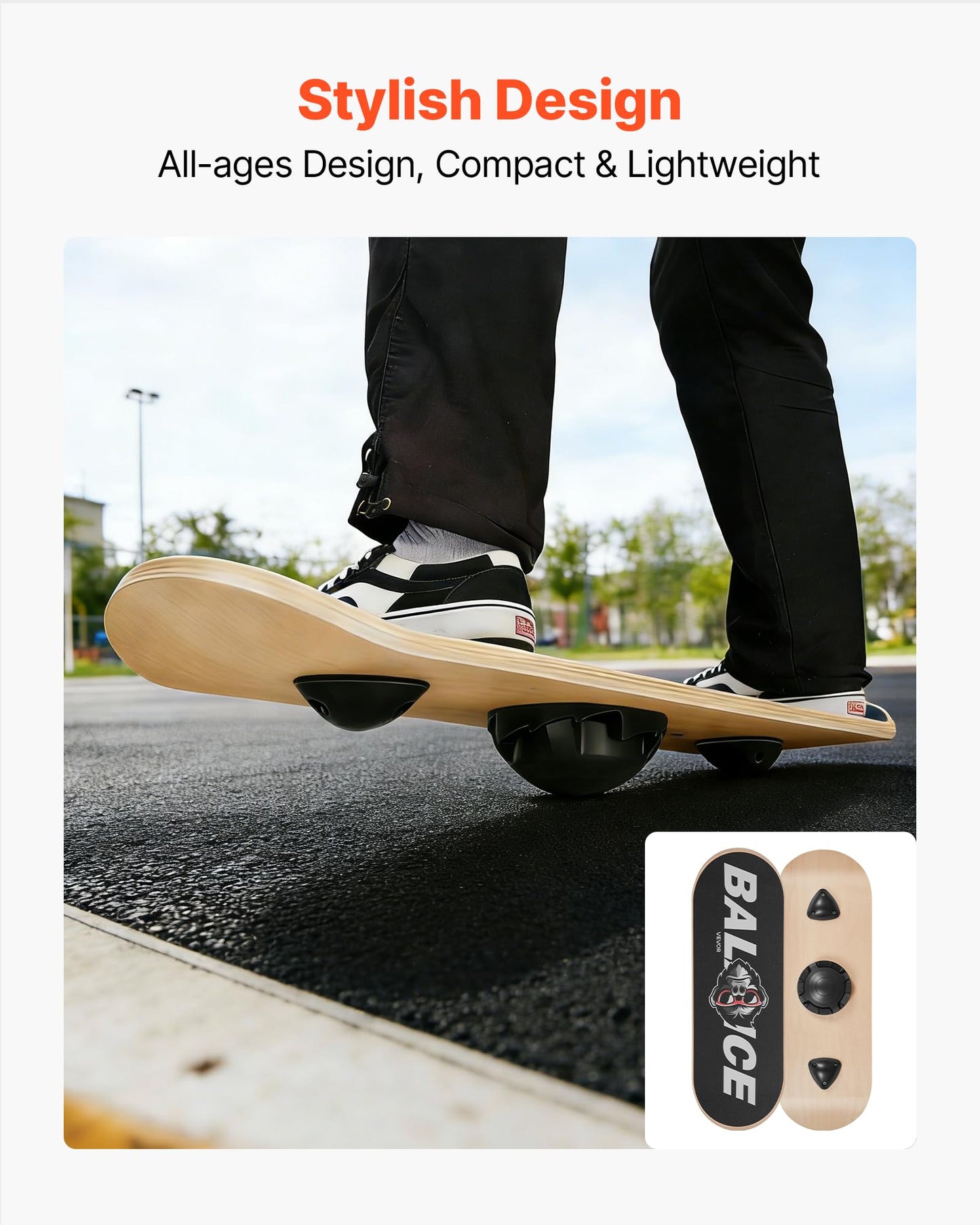 VEVOR Balance Board, Wobble Board Trainer for Adults 3-Level Adjustable Base, Premium Wooden