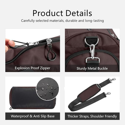 TOPDesign Gym Bag for Women & Men, Unisex Duffel Bag with Shoe Compartment & Wet Pocket for Travel Sports Gym (M Brown)