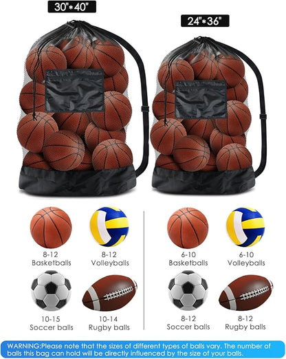 Ball Storage Net Bags, Sports Equipment Organizer for Garage/Outdoor/Pool/Gym/Beach, Drawstring Mesh Bag for Basketball/Football/Soccer/Volleyball/Swimming Gear/Toys