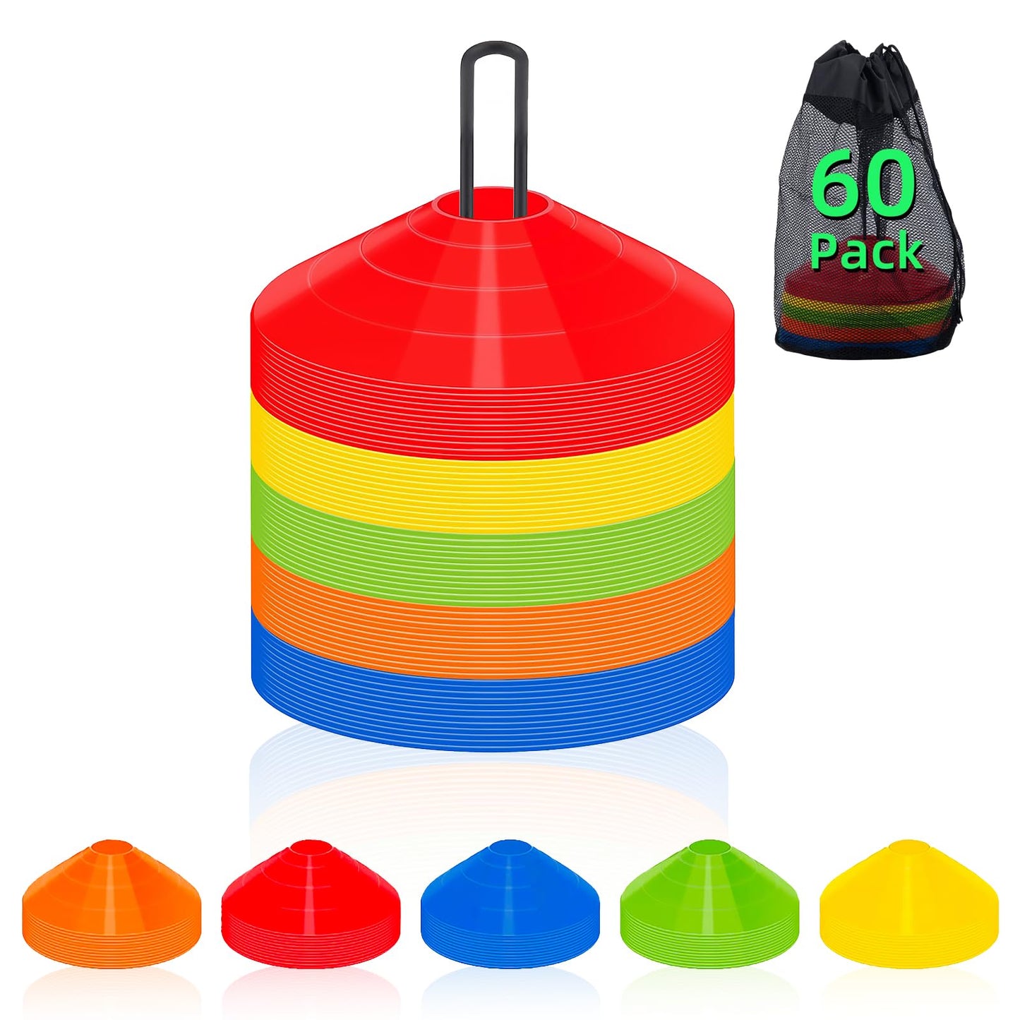 60 Pack Agile Soccer Cones with Portable Bags & Brackets,Sports Cones,cones for sports