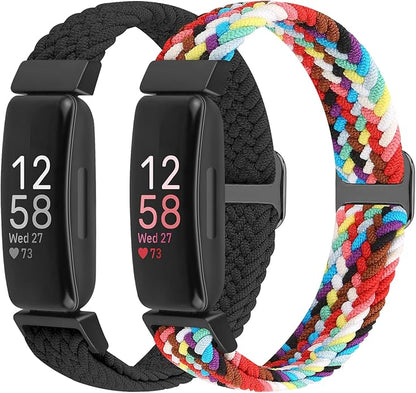 Elastic Braided Watch Band Compatible with Fitbit Inspire 3/Inspire 2/Inspire/Inspire HR/Fitbit ace 3/Ace 2, Adjustable Stretchy Strap Sport Nylon Loop Replacement Wristband for Fitbit Inspire