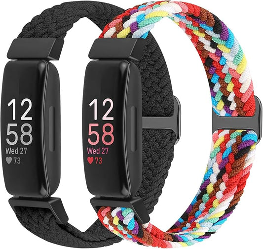 Elastic Braided Watch Band Compatible with Fitbit Inspire 3/Inspire 2/Inspire/Inspire HR/Fitbit ace 3/Ace 2, Adjustable Stretchy Strap Sport Nylon Loop Replacement Wristband for Fitbit Inspire