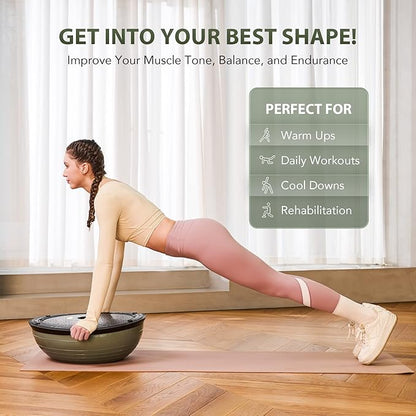 ZELUS Balance Ball Trainer with Resistance Bands and Foot Pump, Inflatable Yoga Ball for Home Gym Workouts, 23 Inch Exercise Half Ball for Balance Training Core Strength Fitness More, 330lb Cap