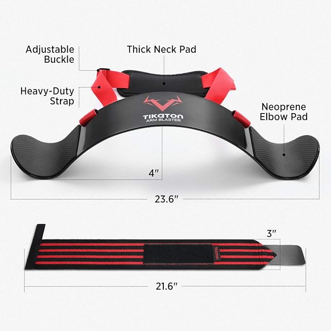 Tikaton Arm Blaster with Wrist Wraps for Biceps & Triceps, Adjustable Bicep Curl Support Isolator for Big Arms Bodybuilding & Weightlifting, Thick Aluminum Biceps Workout Equipment