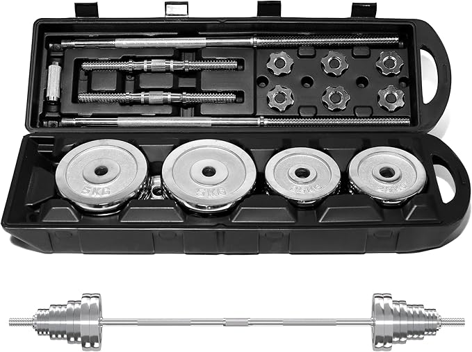 VIVITORY Fitness Dumbbells Set, Adjustable Weight Sets up to 11/22/44/66/110 lbs, with Metal Connecting Rod Used As Barbell, Chromed Weights, Hardcover Gift Box, Home Gym Work Out Training Equipment