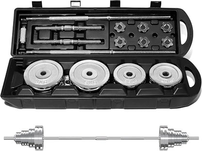 VIVITORY Fitness Dumbbells Set, Adjustable Weight Sets up to 11/22/44/66/110 lbs, with Metal Connecting Rod Used As Barbell, Chromed Weights, Hardcover Gift Box, Home Gym Work Out Training Equipment