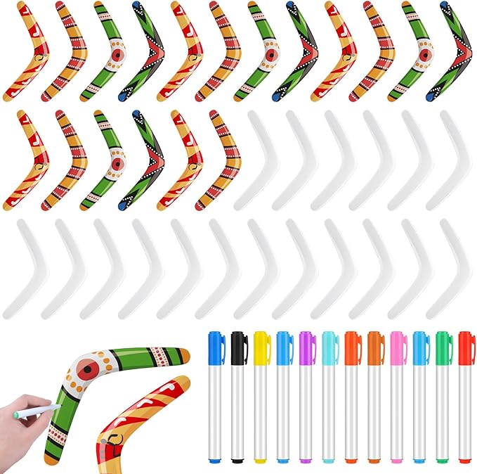 36 Pcs Plastic Boomerangs Craft for Teens Color Your Own DIY V Shaped Returning Boomerangs with Markers Fun Outdoor Throw Catch Flying Toy for Boys Girls Classroom Game Vbs Craft School Activities