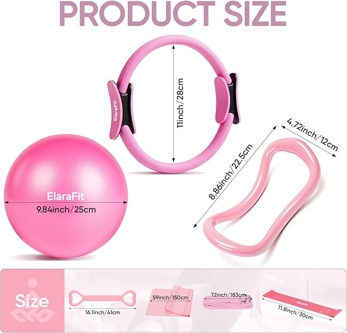 Home Pilates Kit for Women Pilates Equipment Ring and Ball Set Magic Circle Hoop with 5 Resistance Bands Compact Toning Fitness Essentials Starter Set Accessories