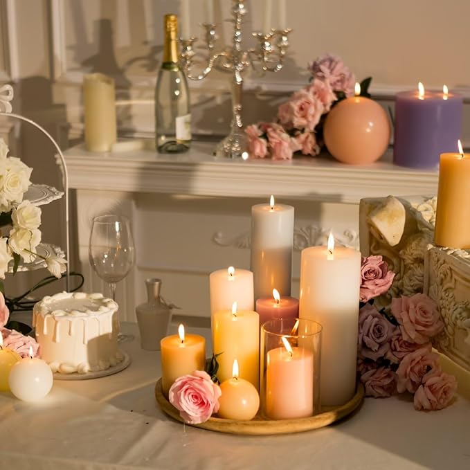 MOZEAL 4" x 10" Extra-Large Pearl Blush Pillar Candles (Set of 2), Unscented, Dripless, Smokeless, Long Clean-Burning, Tall 10 inch Large Pearl Blush Pillar Candles for Weddings and Mother's Day Decor