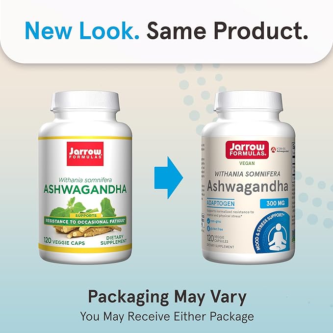 Jarrow Formulas® Ashwagandha Capsules, 300 mg Supplement Supports Normalized Resistance to Mental and Physical Stress, 120 Veggie Capsules, 60 Day Supply