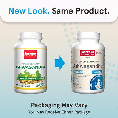 Jarrow Formulas® Ashwagandha Capsules, 300 mg Supplement Supports Normalized Resistance to Mental and Physical Stress, 120 Veggie Capsules, 60 Day Supply