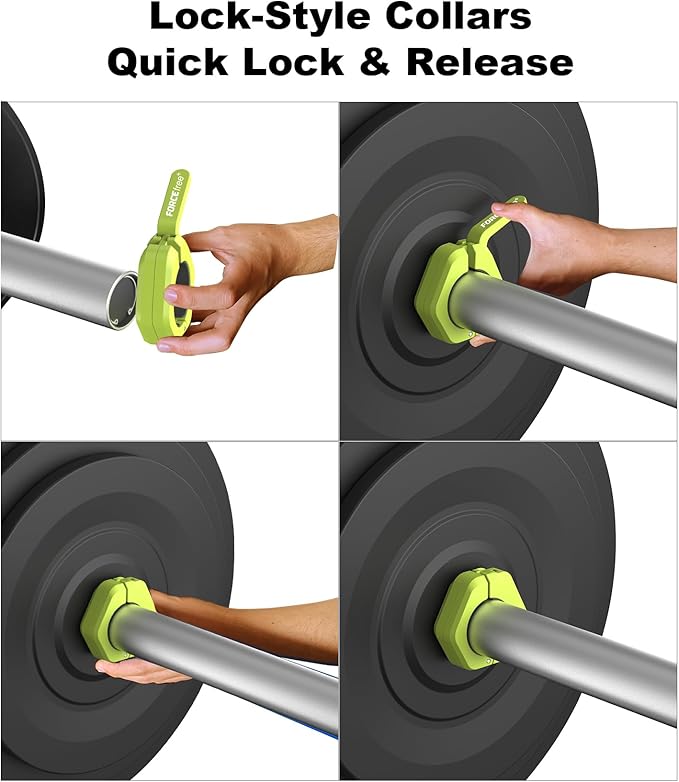 Barbell Clips (Pair), Barbell Clamps, Quick Release Olympic Barbell Clamps with Anti Slip TPR Grip, Barbell Collars for Secure Weightlifting & Powerlifting (Black) (MAG, Green)