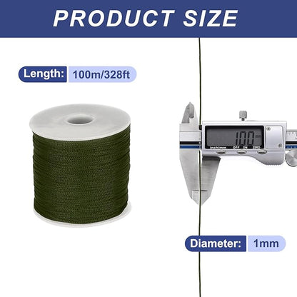 MECCANIXITY 1/16 Inch Polypropylene Rope Braided Ropes, 328ft Nylon Rope Hollow Utility Cord for Clothesline, Camping, Hiking, Outdoor, Deep Green