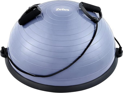 ZELUS Balance Ball Trainer with Resistance Bands and Foot Pump, Inflatable Yoga Ball for Home Gym Workouts, 23 Inch Exercise Half Ball for Balance Training Core Strength Fitness More, 330lb Cap