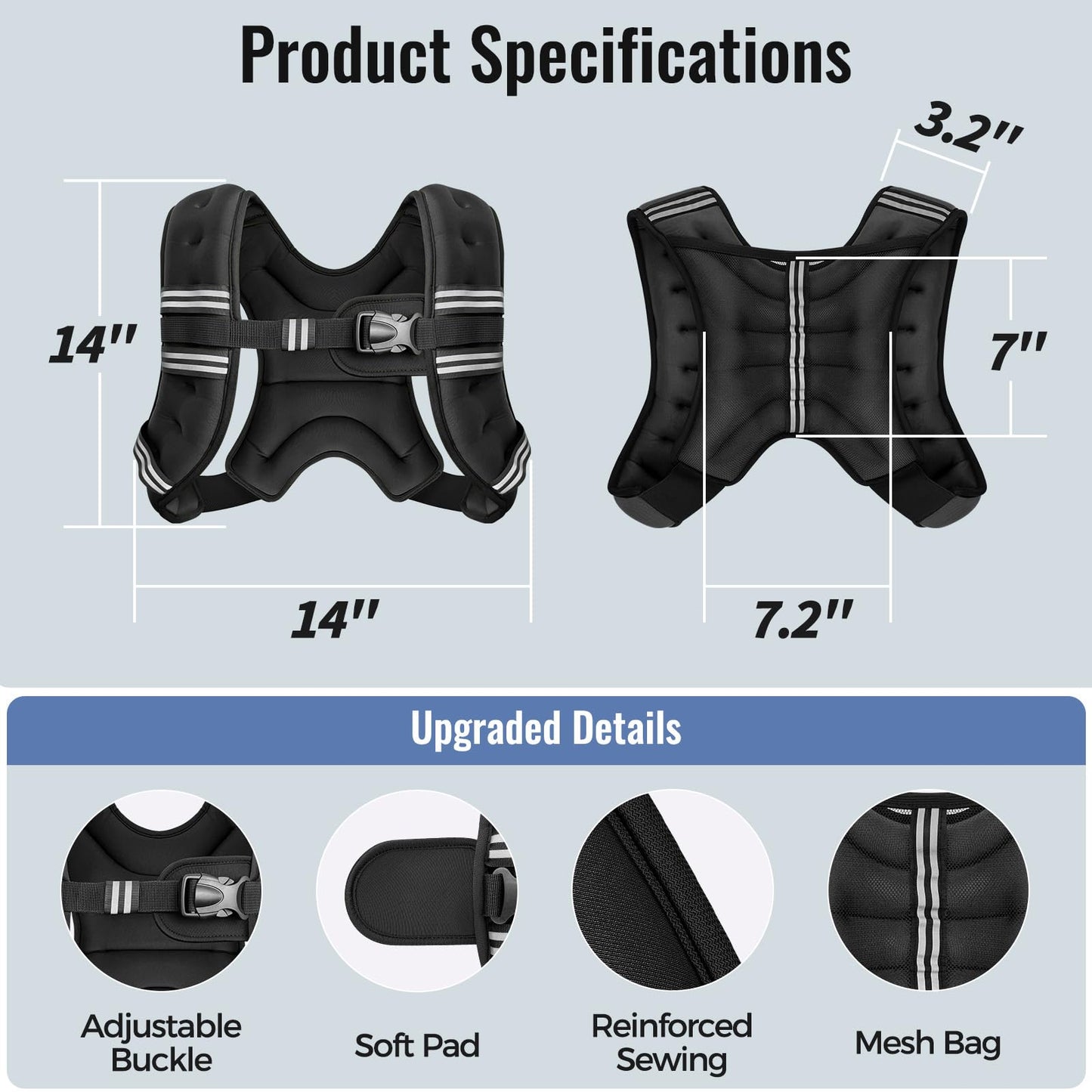 Zeerun Weighted Vest, 6lb/8lb/10lb/12lb/15lb/18lb/20lb/24lb/30lb for Men Women, Reflective Stripe