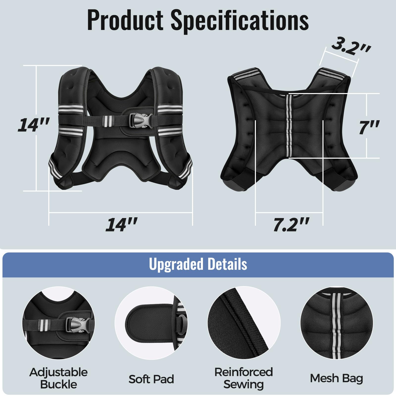 Zeerun Weighted Vest, 6lb/8lb/10lb/12lb/15lb/18lb/20lb/24lb/30lb for Men Women, Reflective Stripe