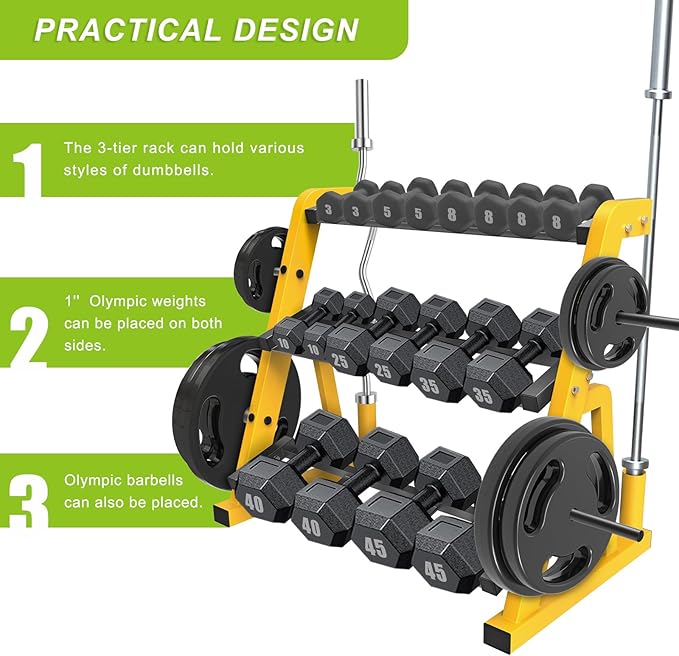 "Kipika Heavy Duty 3 Tier Dumbbell Rack Multifunctional, Weight Rack for Dumbbells, Home Gym Equipment, Suitable for Storage of Dumbbell, Kettle Bell, Barbell Plate, Barbell Bar"