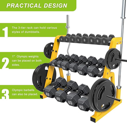 "Kipika Heavy Duty 3 Tier Dumbbell Rack Multifunctional, Weight Rack for Dumbbells, Home Gym Equipment, Suitable for Storage of Dumbbell, Kettle Bell, Barbell Plate, Barbell Bar"