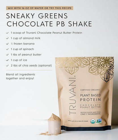 Truvani Vegan Pea Protein Powder | Chocolate Peanut Butter | 20g Organic Plant Based Protein | 10 Servings | Keto | Gluten & Dairy Free | Low Carb | No Added Sugar