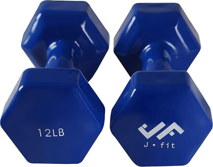 JFIT Dumbbell Pairs or Sets – Neoprene & Vinyl Coated Hand Weights for Home Gym, Strength Training, Aerobics, Cardio Exercise and Fitness