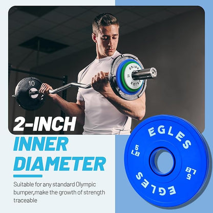 Egles Change Plates Set 1.25LB, 2.5LB, 5LB - Rubber-Coated Weight Plates in Pairs, Olympic Bumper Plates, Color-Coded, IWF Standard, Fit 2-Inch Barbells Strength Training Weight Plates Gym & Fitness