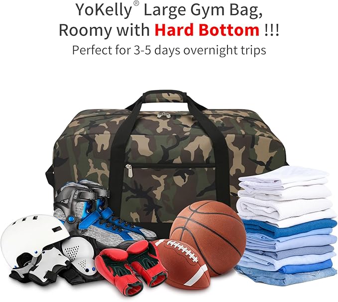 55L Large Duffle Bag for Men Travel - 25 inch Sports Duffel Bag with Hard Bottom - Camo