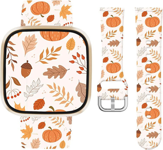 Watbro Halloween Holiday Band Compatible with Fitbit Versa 3 / Sense/Fitbit Versa 4 / Sense 2 Bands for Women Men,Soft Silicone Cute Sport Pumpkin Strap